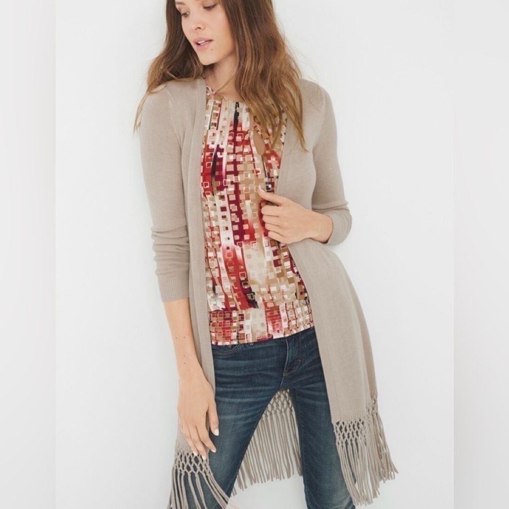 WHBM Fringe Trim Open Sweater Large